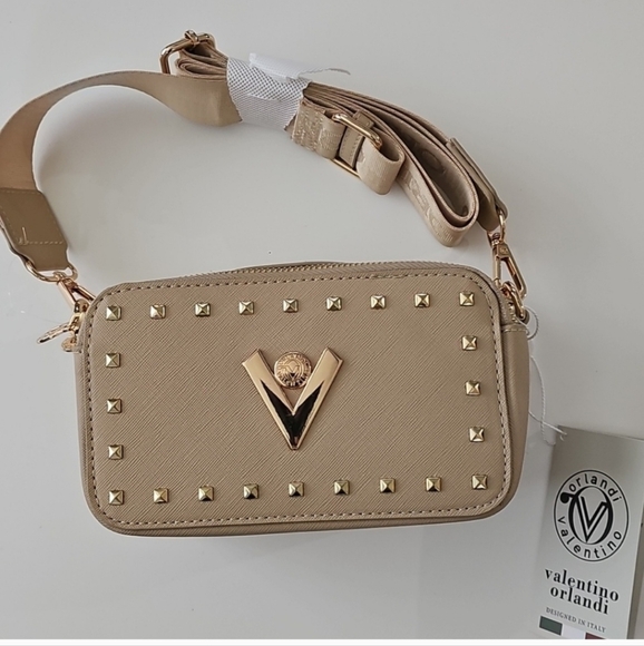 NWT Valentino Orlandi Taupe Studded Crossbody Bag - Picture 3 of 8